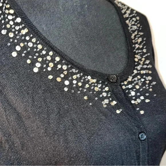 Garnet Hill Women’s Black Silk Cashmere Blend Sequin Collar Cardigan Large - Picture 8 of 13